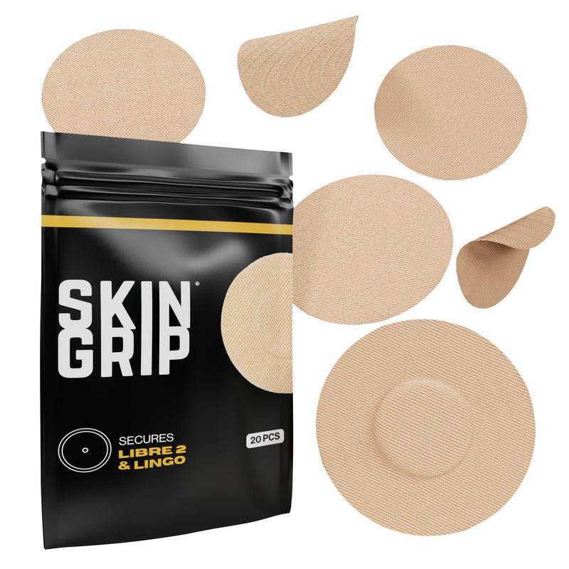Skin Grip Adhesive Patches for Freestyle Libre 2 CGM – Waterproof & Sweatproof Adhesive for 10-14 Days, Pre-Cut Adhesive Medical Tape, Sensor Cover – 20 Pack, Tan