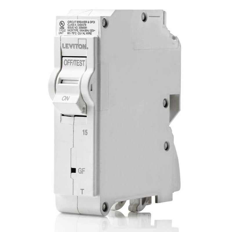 Leviton 15A 1-Pole Plug-On GFCI Branch Circuit Breaker, Thermal Magnetic, 120 VAC, LB115-GFT, White
