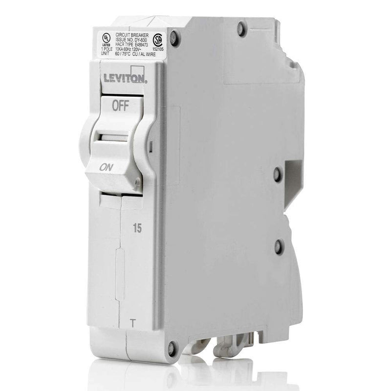 Leviton LB115-T 15A 1-Pole Plug-On Standard Branch Circuit Breaker, Thermal Magnetic, 120 VAC, White