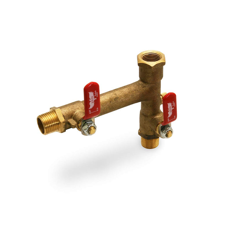 Midline Valve S3565 Double Shutoff Expansion Tank Isolator Valve, with Drain, Brass, 1/2 in. MIP x FIP Single Pack 1/2 in.