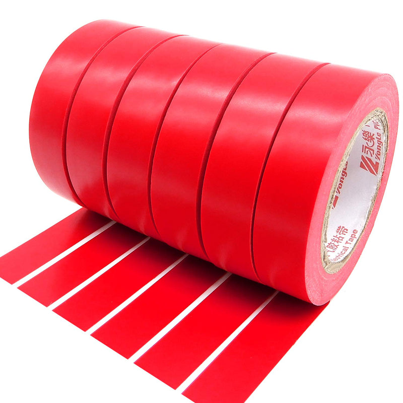 Viaky 6 Pack Electrical Tape Each Roll 0.6" x 50' High End Industrial Grade - Rated to 176 Degrees & 600 Volts - Vinyl Insulating Backing - Perfect for Electric Wiring Projects (red) 6 red