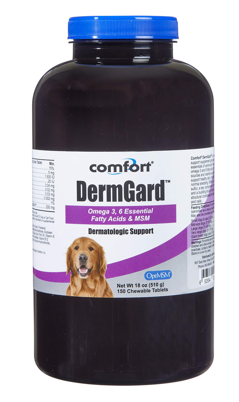 Kala Health Comfort DermGard Skin and Coat Supplement for Dogs, 150 Count, Supports Healthy Skin, Shiny & Reduce Excessive Shedding, Contains MSM, Fish Oil & Omega 3, 6, and 9 Essential Fatty acids - PawsPlanet Australia