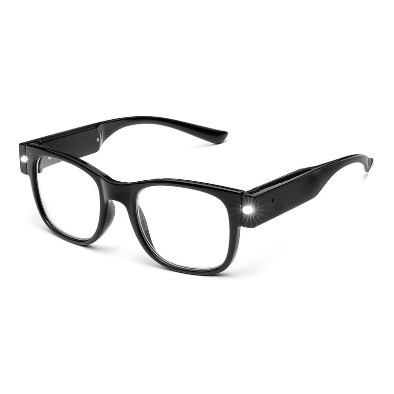 SKYWAY Reading Glasses Lighted Rechargeable Bright LED Readers with Lights Eyewear Clear Vision Unisex Square-black 2.0 x