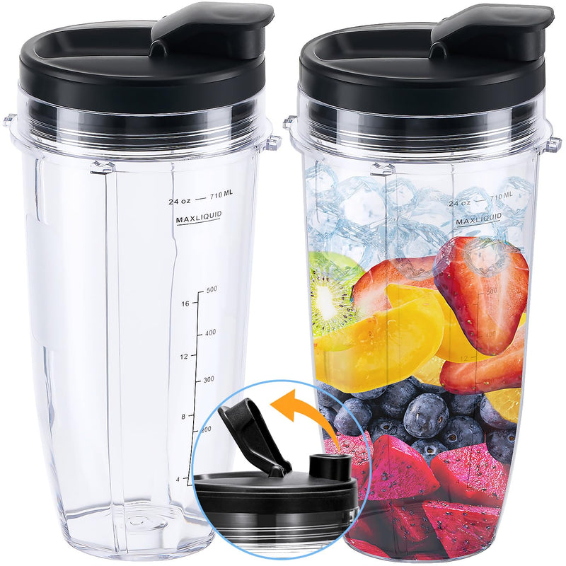Replacement 24oz Blender Cup with Sip & Seal Lid For Nutri Ninja BL450 BL456 BL480 BL482 BL640 BL642 BL682 BN401 BN751 BN801 Foodi SS101 SS151 SS351 SS401 Ninja Blender Auto IQ Blade, 2-Pack … 24oz cups