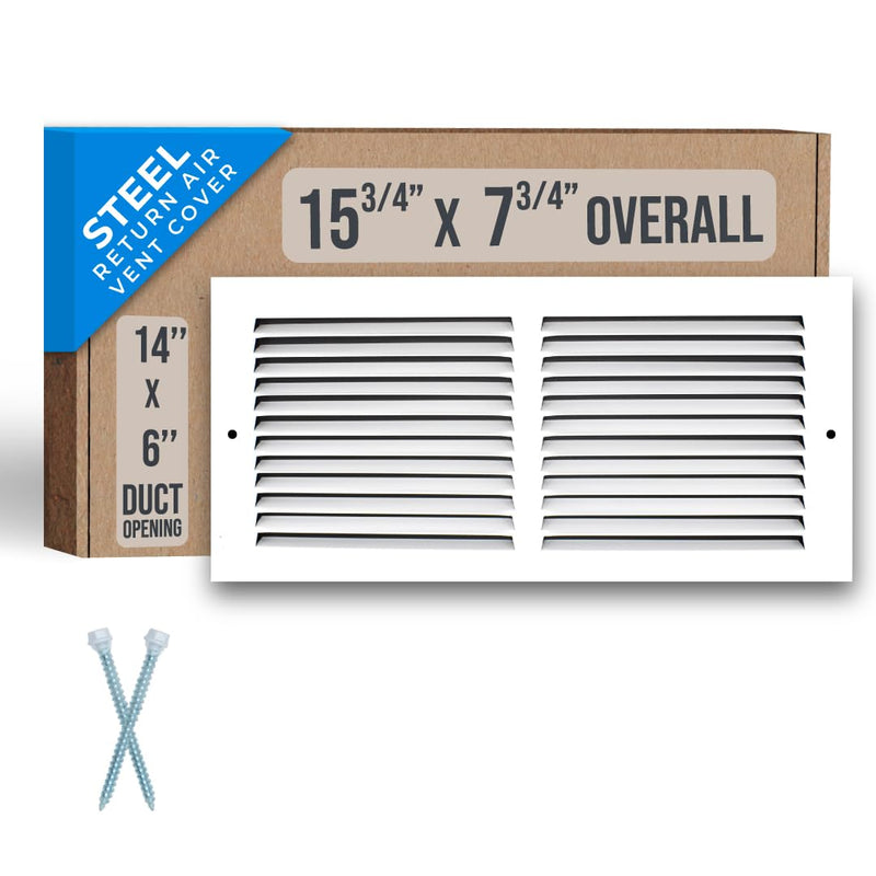 Fits 14x6 Duct Opening | Steel Return Air Grille by Handua | Vent Cover Grill for Sidewall and Ceiling | White | HVAC Cold Air Intake Grille | Outer Dimensions: 15.75"W X 7.75"H 1 14"W x 6"H [Duct Opening]