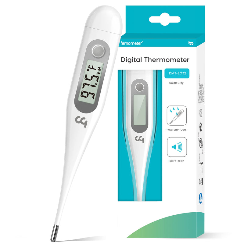 Femometer Thermometer for Adults and Kids, Digital Thermometer with Fever Alert, Memory Recall, C/F Switchable, for Oral, Rectal or Under Arm Use, Grey 1 Count (Pack of 1)