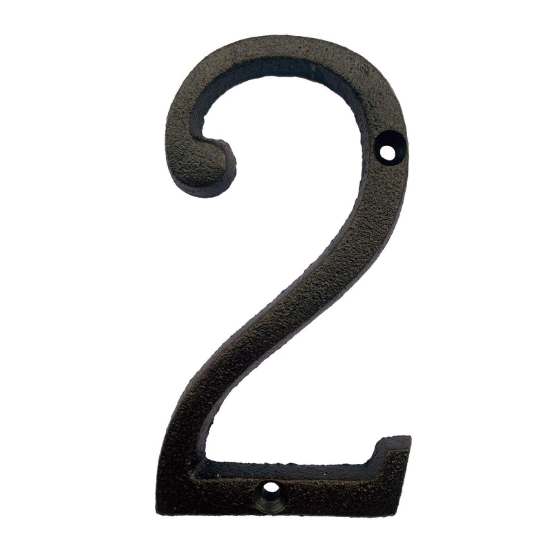 BetLight 5.5 Inch High Cast Iron House Number, Solid Home Address Numbers, Elegant Black Brown Finished, Easy Install With Matching Screws, Number 2
