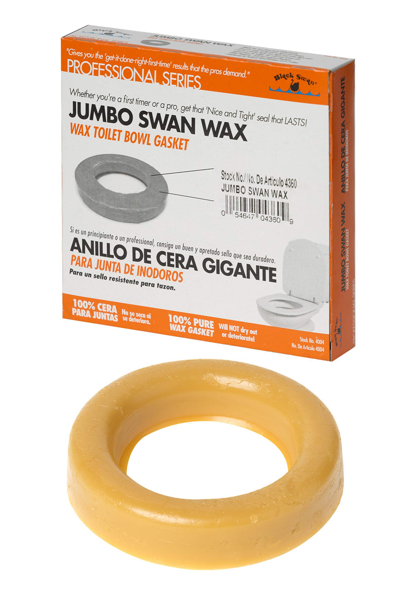 Black Swan 04360 Toilet Wax Ring, Jumbo Swan Wax Bowl Gasket, 100% Wax, Watertight, Gas Tight, Odor Tight Seal, Fits 3" and 4" Waste Lines