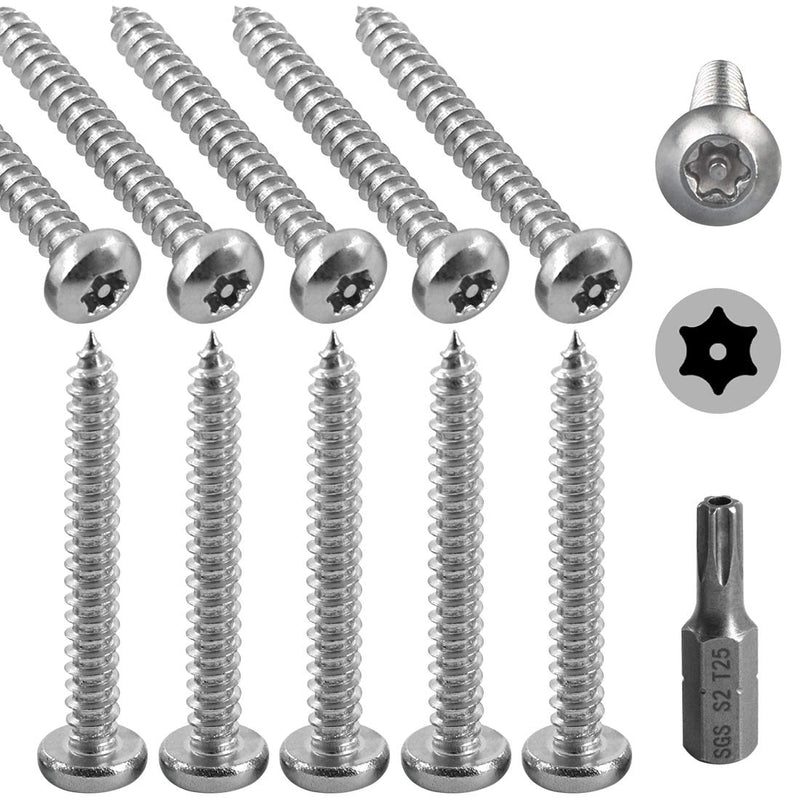 Hilitchi 50 Pcs #10 x 1-1/2” Stainless Steel Button Head Torx Sheet Metal Screws Security Silver Screws Anti-Theft Tamper Proof with Bit T25 #10 x 1 1/2"-50Pcs