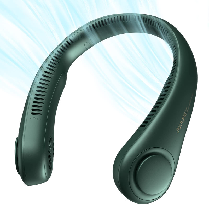 JISULIFE Portable Neck Fan, Hands Free Bladeless Fan, 5 Speeds, 4000 mAh Battery Operated Wearable Personal Fan, Twistable, Rechargeable, Gift for Women Men-Dark Green Dark Green