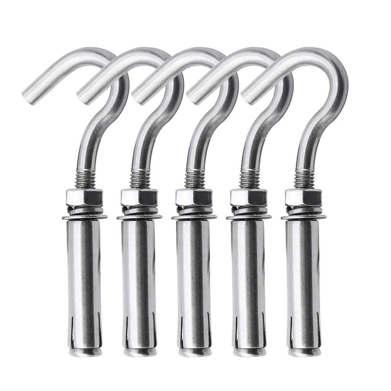 Concrete Wall Hook, Lsqurel 304 Stainless Steel Expansion Hook Heavy Duty Concrete Hook Open Cup Hook Expansion Bolts for Concrete Wall (M6-5Pack) M6-5Pack