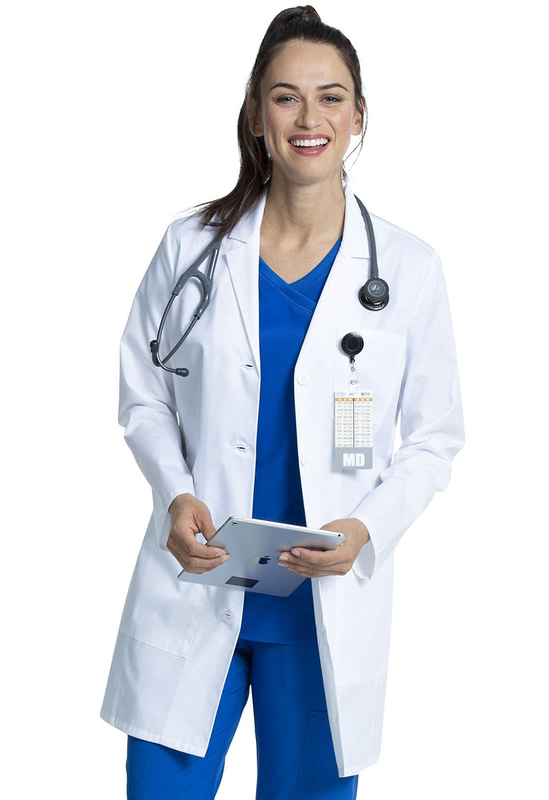 Cherokee Women's Lab Coat Modern Classic Fit 33" Doctors Coat with 3 Pockets CK452 Medium White