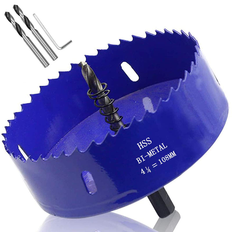 Luomorgo 4.25 inch 108mm Hole Saw, 1 1/4 inch Cutting Depth HSS Bi-Metal Hole Cutter with Hex Shank Drill Bit Adapter for Wood Cornhole Boards Plastic Drywall Fiberboard Blue 4.25" / 108mm