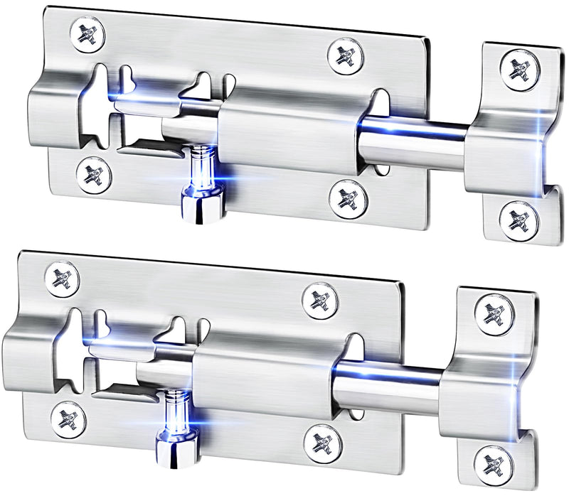 2 Pack Barrel Bolt Latch, Slide Bolt Latch 3 Inches Slide Latch Lock, Thickened Stainless Steel Sliding Lock for Door, Brushed Finish Sliding Bolt Lock, Sliding Bolt Latch with 12PCS Screws 2
