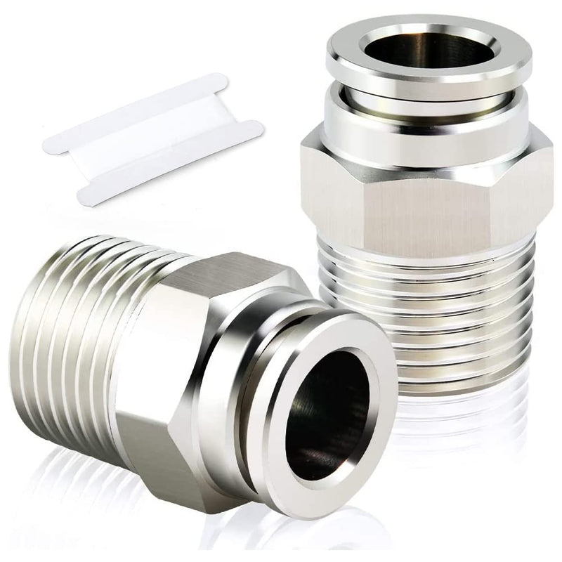 TAILONZ PNEUMATIC 304 Stainless Steel Male Straight 3/8 Inch Tube OD x 1/2 Inch NPT Thread Push to Connect Fittings PC-3/8-N4 (Pack of 2) 3/8''OD 1/2''NPT