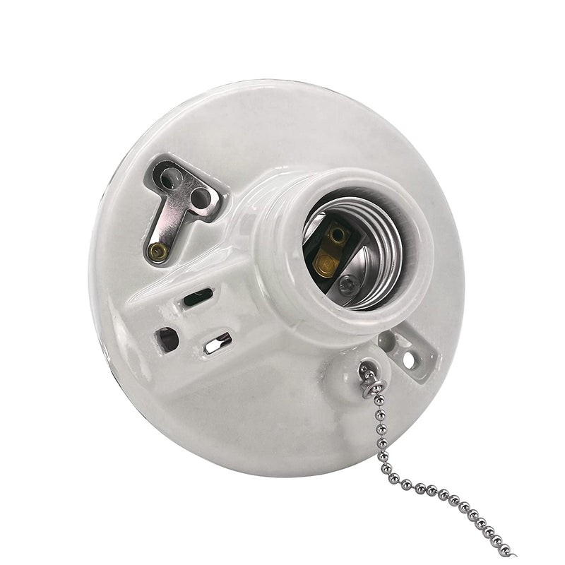 Zero 612431 lampholder 125 Volt Porcelain Pull Chain Light Fixture, Lampholder with Outlet in White, Porcelain 1-Pack
