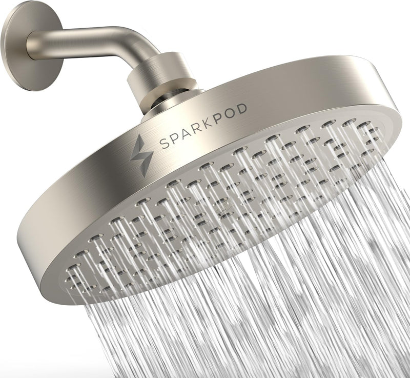 SparkPod Shower Head - High Pressure Rain - Premium Quality Luxury Design - Easy Clean Adjustable Replacement for Your Bathroom Shower Heads (Elegant Brushed Nickel, 6 Inch Round) Elegant Brushed Nickel - NewNest Australia