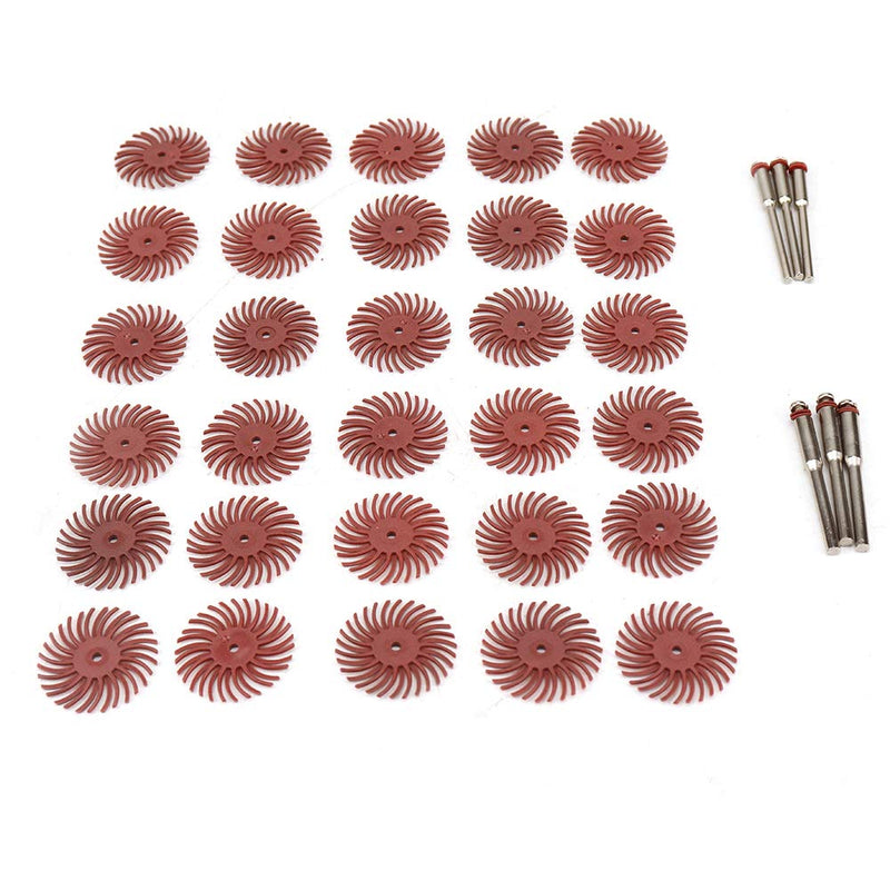30Pcs 1 inch Bristle Disc Kit with 3Pcs 2.35mm / 3mm Shank Mandrels for Rotary Tools,25mm Detail Abrasive Wheel Radial Bristle Buffing Wheel for Jewelry Wood Metal Polishing 220 Grit 220GRIT