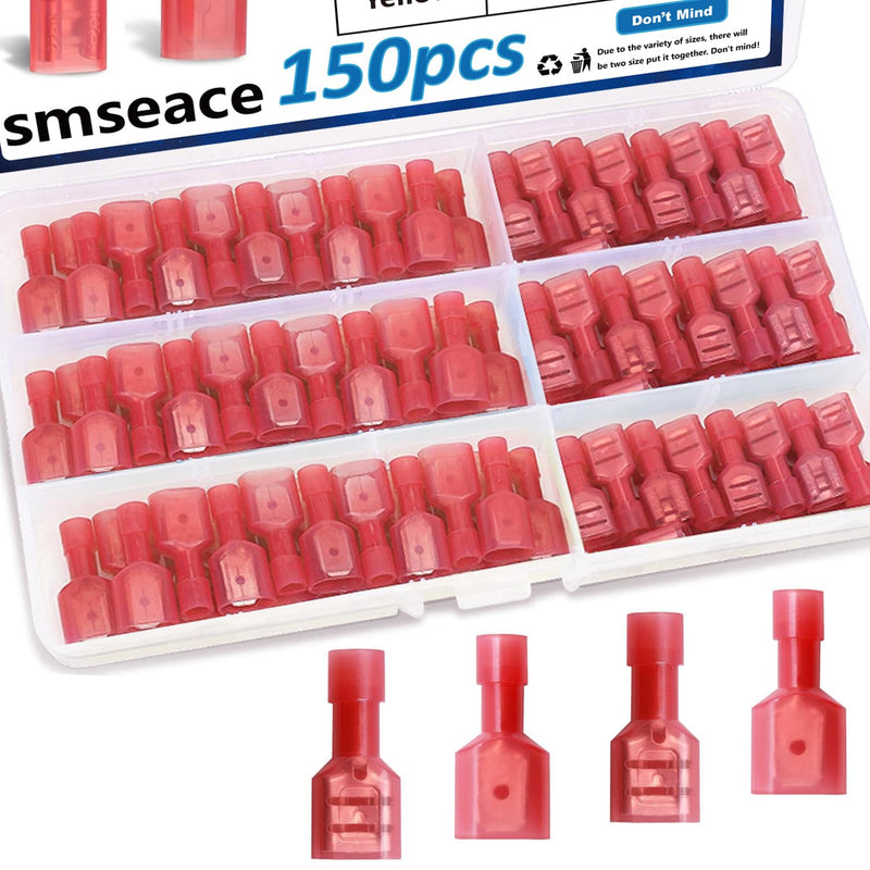 smseace 150Pcs Spade Connector 22-16AWG Male/Female Wire Spade connectors Nylon Quick Connect/Disconnect Connectors for Auto,Boat,Industrial Application Spade Connectors Kit Red Female+Male