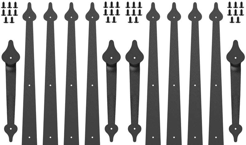 Decorative Garage Door Hardware Kit Carriage House Accents 8 Hinges and 4 Handles for 2 Car Garage, Screw Mounted, Black Steel