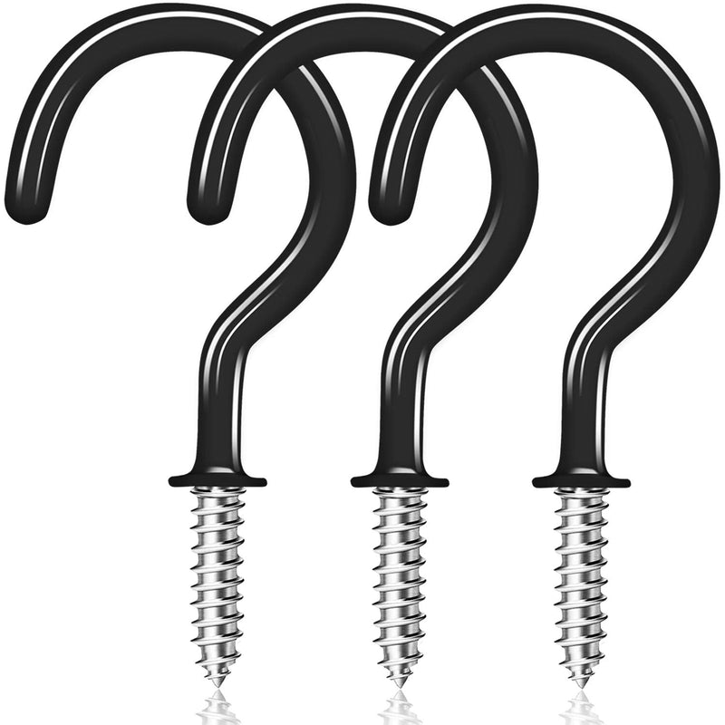 30 Pack Ceiling Hooks, 2 Inch Vinyl Coated Screw-in Hooks Hanging Plants & Flower Baskets, Multi-Function Wall Hooks Garage Hooks Cup Hooks for Indoors Outdoors - Black