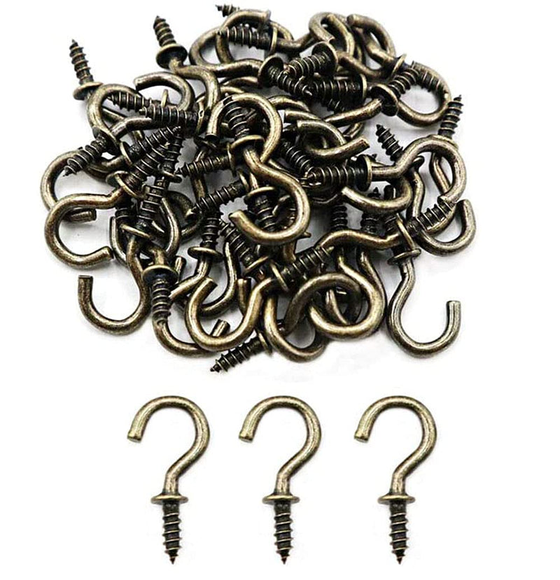 Small Screw Hooks 1/2'' Screw Cup Hook Bronze Screw-in Light Hooks DIY Jewelry Hooks (60Pack) Bronze 60pcs