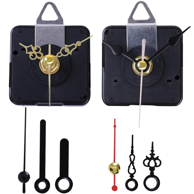 EMOON 2 Pack Non-Ticking Clock Mechanism with 4 Pack of Short Clock Hands, Clock Movement Motor Kit for Clock Repair, Replacement and Custom Clock, Total Shaft Length 7/8 in