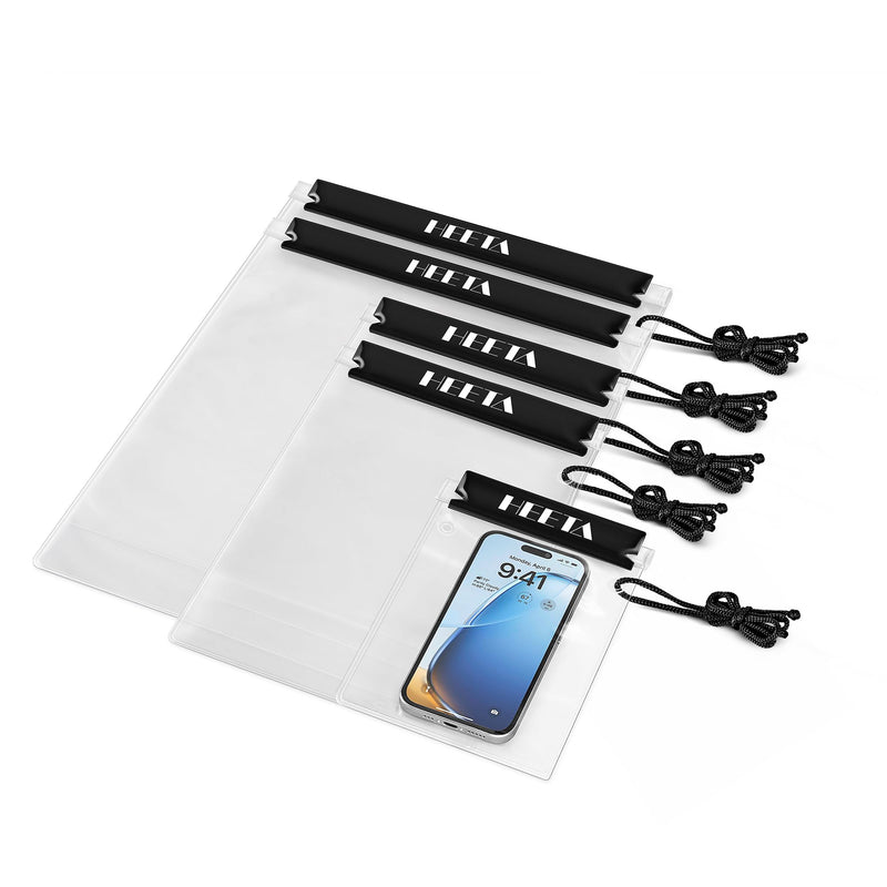 HEETA 5-Pack Clear Waterproof Dry Bag Pouch, Water Tight Cases Dry Bags Document Holder for Camera Mobile Phone Maps, Kayaking Boating Black