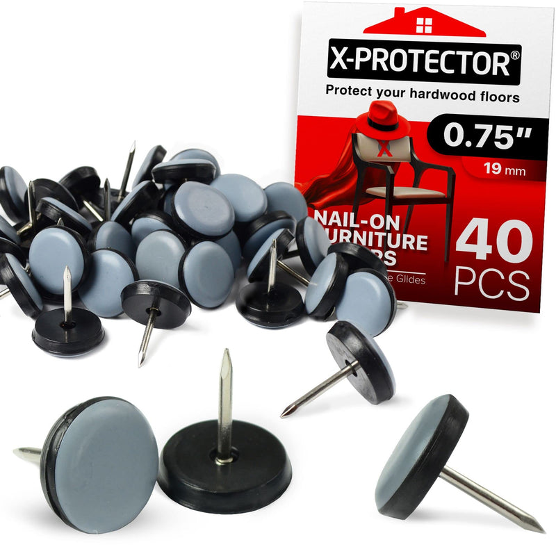 Chair Glides X-PROTECTOR – 0.75" Furniture Glides 40 pcs – Best Nail on Furniture Sliders – Premium Chair Leg Floor Protectors – Slide Effortlessly with Chair Leg Pads That Protect Your Floor! 0.75" 40 PCS Grey