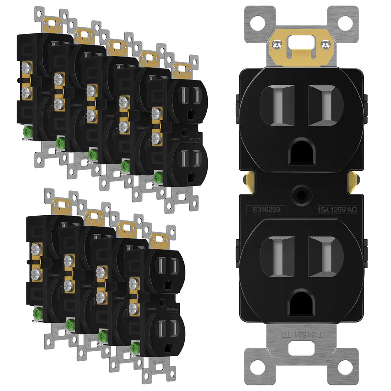 ENERLITES Duplex Receptacle Outlet, Tamper-Resistant Electrical Wall Outlets, Residential Grade, 3-Wire, Self-Grounding, 2-Pole,15A 125V, UL Listed, 61581-TR-BK10P, Black (10 Pack) 10