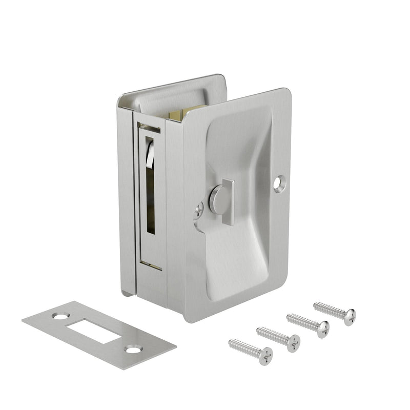 Richelieu Hardware 1701NBPSBC Onward Pocket Door Pull, Privacy Lock, 3 1/4 in (82 mm), Rectangular, Brushed Nickel