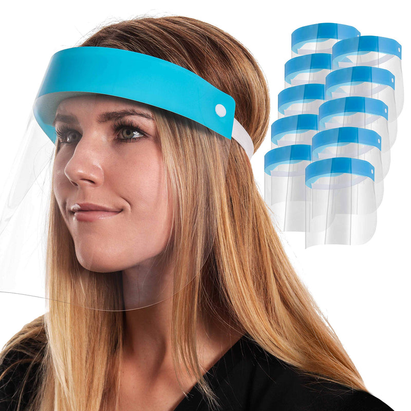 TCP Global Salon World Safety Face Shields Ultra Clear Protective Full Face Shields 10 Blue