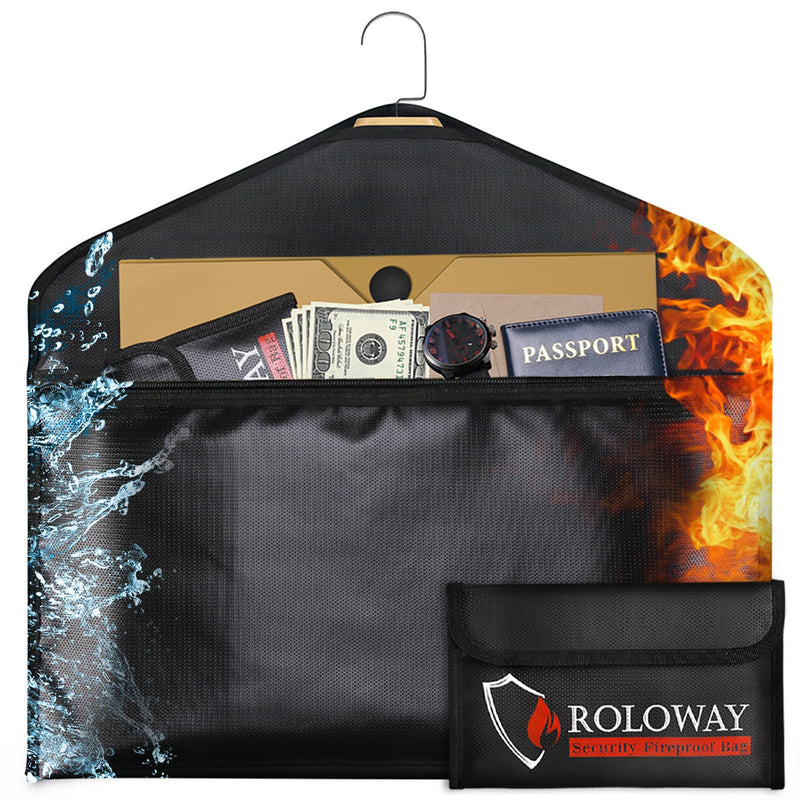 ROLOWAY Hanger Diversion Fireproof Safe, Hidden Compartment for Home & Travel, Secret Safe for Cash Hiding Under Clothes with Small Fireproof Bag 17.5 x 16.5 Inch Fireproof Hanger Safe with Fireproof Bag