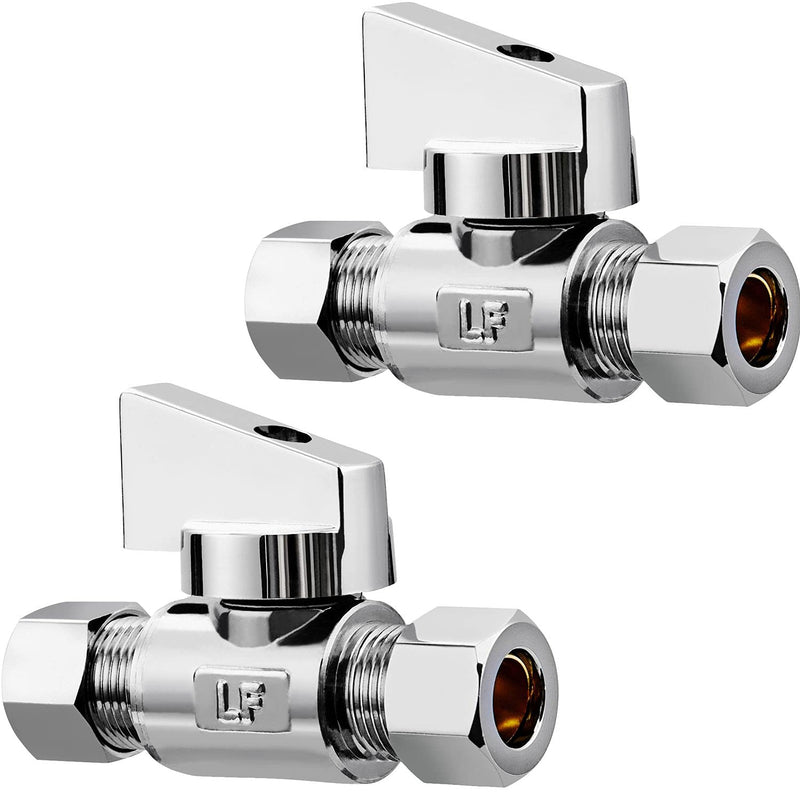 2 Pack Premium Brass 1/4" Compression x 1/4" Compression Angle Valve Quarter Turn Water Straight Angle Valve