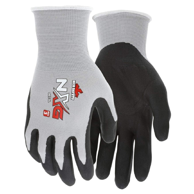 MCR Safety 9673 NXG 13 Gauge Gray Nylon Black Nitrile Foam Coated Palm, Work Gloves (12 Pair) (XL)