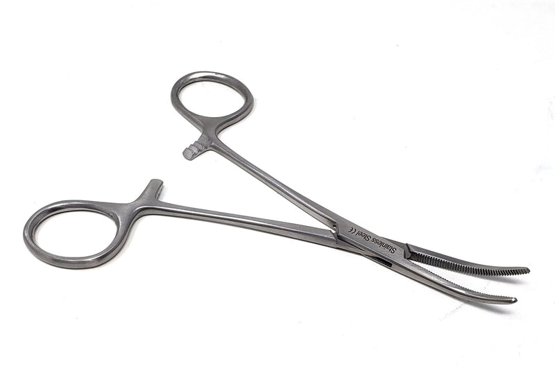 Dog Pet Ear/Nose Hair Puller Grooming Hemostat Locking Forceps Curved Pliers, 5.5" (14cm) Full Serrated Clamps Stainless Steel (Silver) Silver