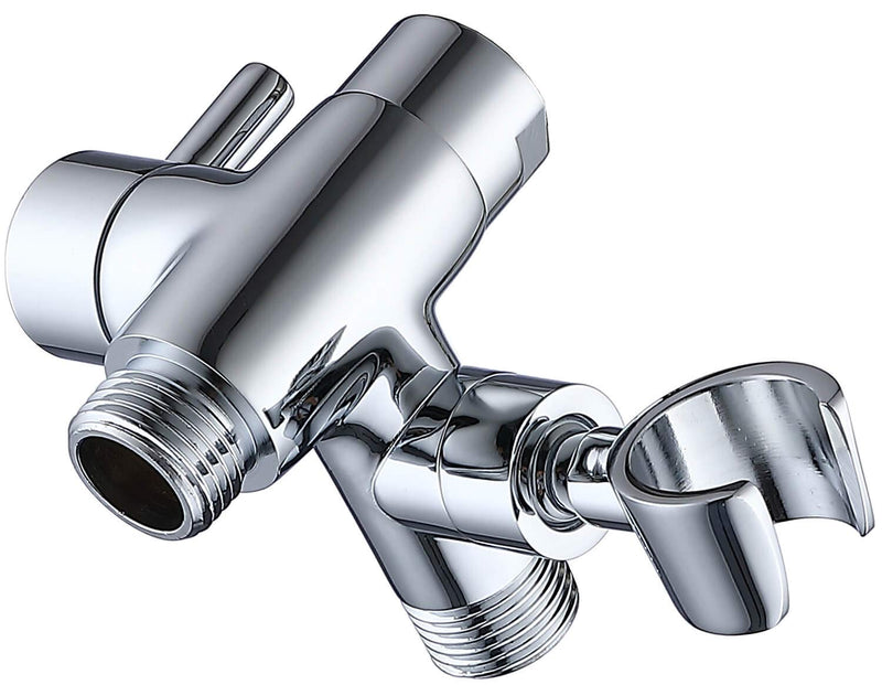 G-Promise Solid Metal Shower Arm Diverter with Holder for Hand Held Showerhead and Fixed Spray Head, G 1/2 3-Way Bathroom Universal Diverter System Replacement Part (Polished Chrome) Polished Chrome