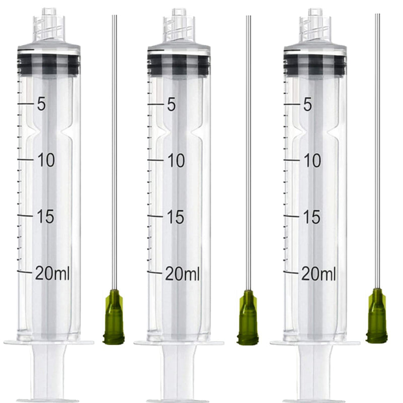 3 Pack 20ml Industrial Plastic Syringes with Blunt Luer Lock Needle 4 Inch for Scientific Labs, Glue Application, Measuring, Refilling and Transfering Liquids