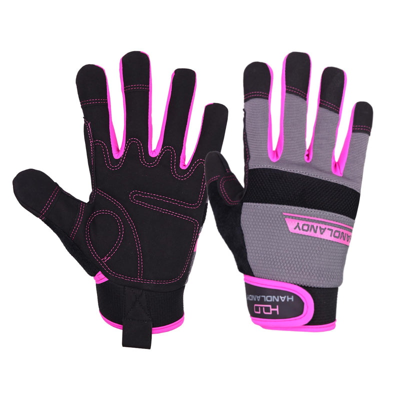 HANDLANDY Women Safety Work Gloves Utility Touch Screen Working Grip Glove for Yardwork Gardening Breathable Mechanic Gloves Pink Medium (Pack of 1)