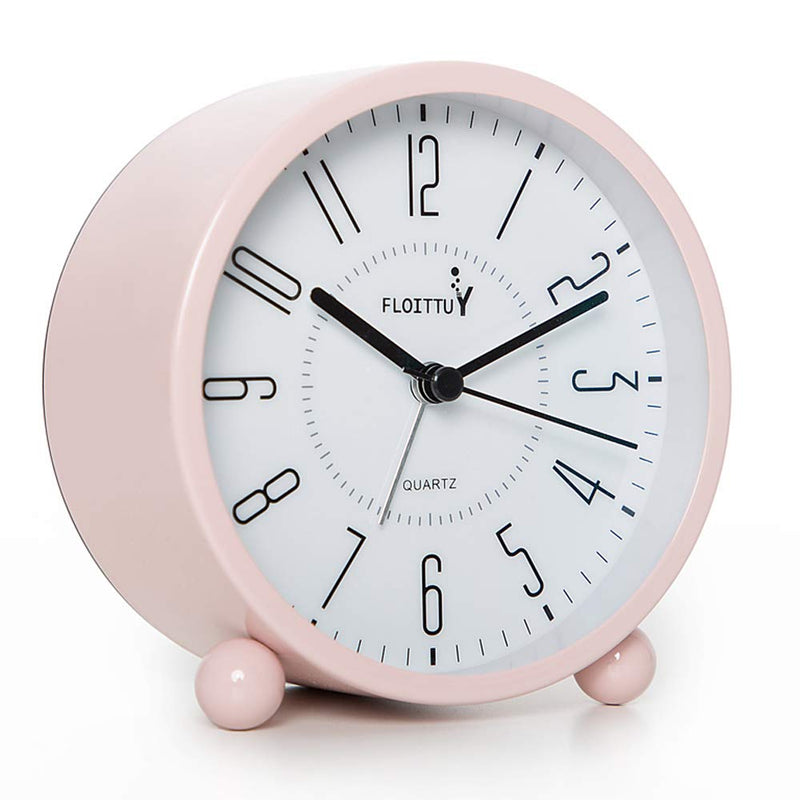 Super Silent Metal Alarm Clock,Beep Wake Round Alarm Clock with Night Light,Battery Operated,Easy Set,Simple & Retro for Desk, Bedroom and Home Decoration(Pink) Pink