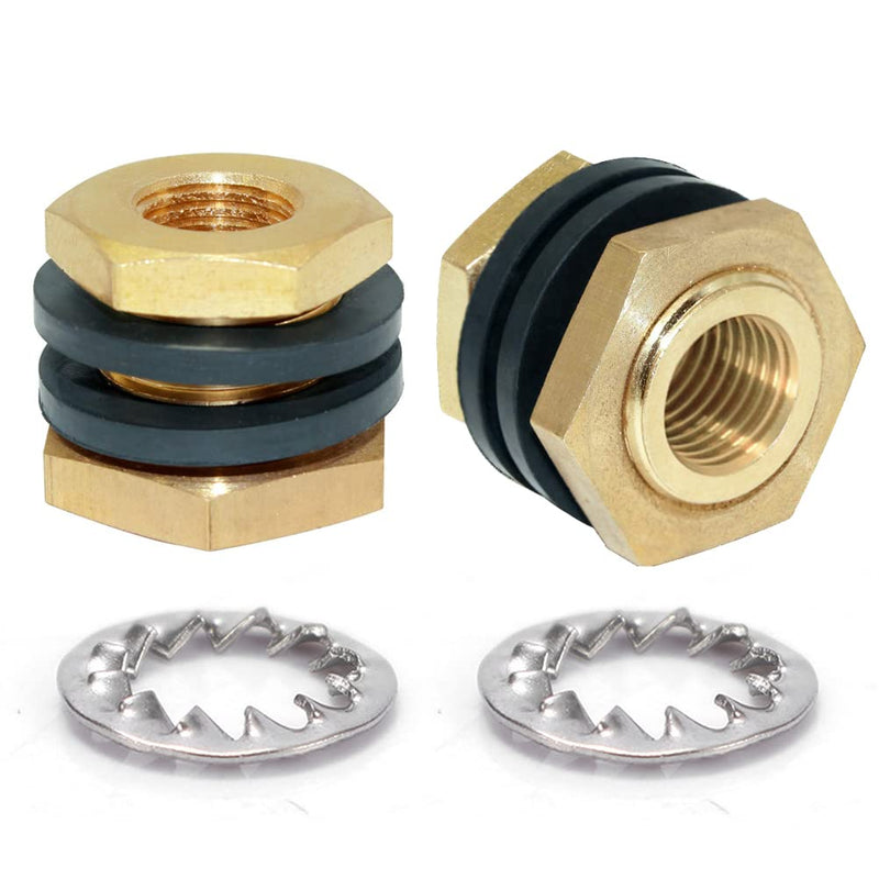 Joywayus 1/4" NPT Female 1/2" Male Brass Bulkhead Fitting Bulk Head Bulkhead Tank Fitting Coupler(Pack of 2) 1/4"NPT x 1/2" - 2PCS
