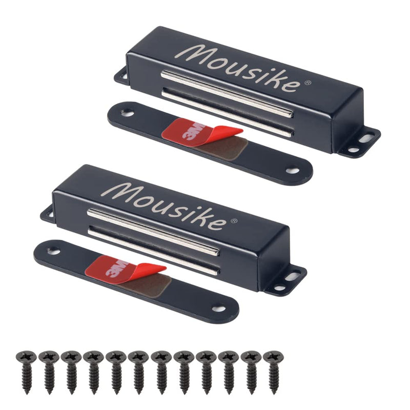 Mousike Magnetic Door Catch Heavy Duty 90lb Door Magnets with Strong Magnetic for Kitchen Cupboard Wardrobe Closet Cabinet Door Drawer Latch (Black 2 Pack) 2Pack Black