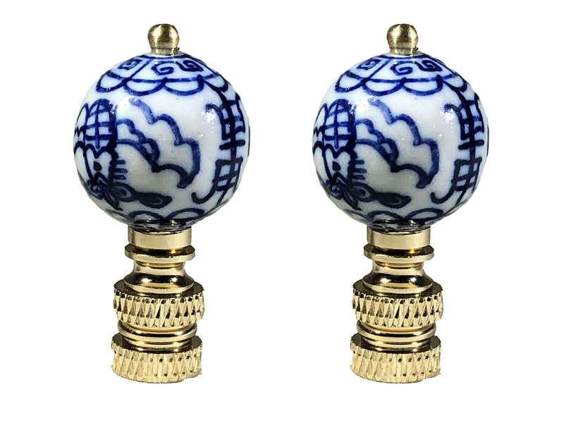 Royal Designs, Inc. Decorative Chinoiserie Blue and White Lamp Finials (Asian Motif - 2 Pk) Asian Motif - 2 Pk