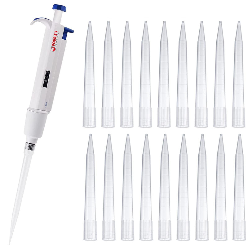 FOUR E'S SCIENTIFIC 1-5ML Single-Channel Pipettor with Pipettor Tips 5mL Volume Range 100pcs