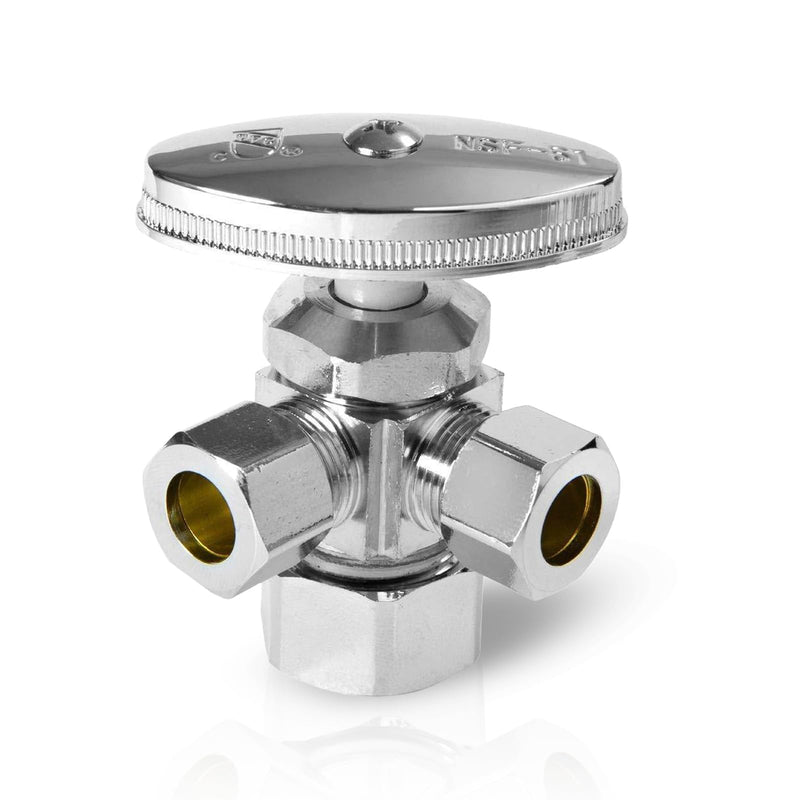 EFIELD Dual Compression Outlet Multi-Turn Angle Stop Valve,1/2" NOM (5/8" OD) x (3/8 inch x 3/8 inch) Chrome Pack of 1
