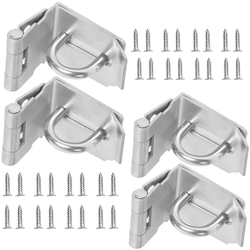 4 PCS 3 Inch 90 Degree Padlock Hasp, KINJOEK Stainless Steel Security Door Clasp Hasp Lock Latch, 2mm Extra Thick Door Gate Bolt Lock with 32 Mounting Screws 4