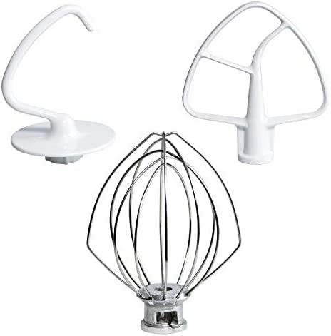 Funmit Mixers Accessories K45WW Wire Whip K45DH Dough Hook K45B Coated Flat Blade Paddle with Scraper Replacement for Kitchen Tilt-Head Aid Stand Mixer Attachments- Stainless Steel Aluminum