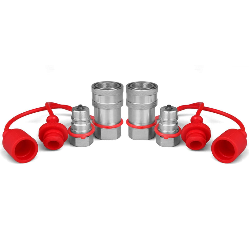 3/8" Ag ISO 5675 Hydraulic Quick Connect Couplers with Dust Caps,Pioneer Style Hydraulic Coupler,3/8” NPT Thread and 3/8” ISO Body