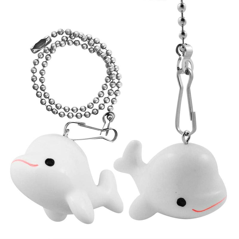 Ceiling Fan Pull Chain 2pcs Whale Fish Ornaments, Extra 2pcs Stainless Steel Extender Chains, Decorative Cute Light Pulls Gifts for Girls Kids Ocean Coastal Beach