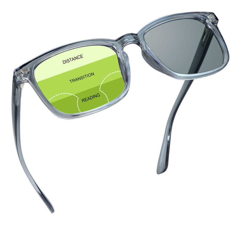 YEIN Progressive Multifocal Presbyopic Glasses, Photochromic Gray Sunglasses for Men/Women（Clear Gray,0.00/+2.25 Magnification） Clear Gray 2.25 x